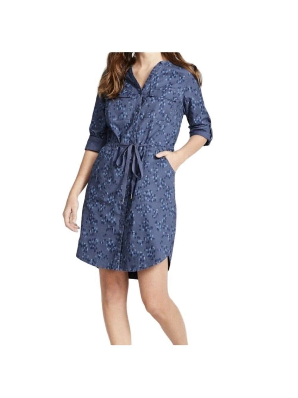 L.L. Bean Indigo Button-Front Tie-Waist Dress w/ Front Pockets – Medium –